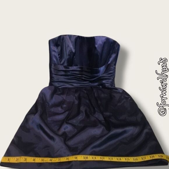 Strapless Blue Satin-Like Mini Dress with Pockets – Size 2 - Picture 8 of 13